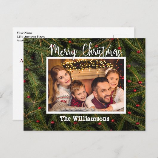 パインのベッドに写ったあなたの写真 – 聖降誕祭お目出とう シーズンポストカード (正面/裏面)