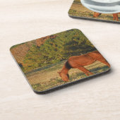 パインの木がある茶色の馬 コースター (左側)