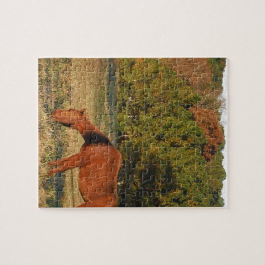 パインの木がある茶色の馬 ジグソーパズル (横)