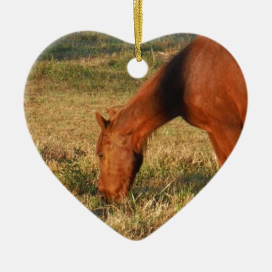 パインの木がある茶色の馬 セラミックオーナメント (正面)