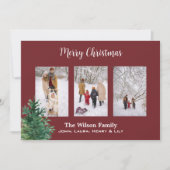 パインの木の写真 ワインレッド オーダーメイド クリスマスおめでとう シーズンカード (正面)