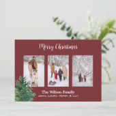 パインの木の写真 ワインレッド オーダーメイド クリスマスおめでとう シーズンカード (スタンド正面)