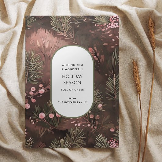 パインアンドベリー素朴ホリデーグリーティングカード