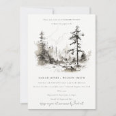 パインウッズマウンテンランドスケープスケッチ婚約 招待状 (正面)