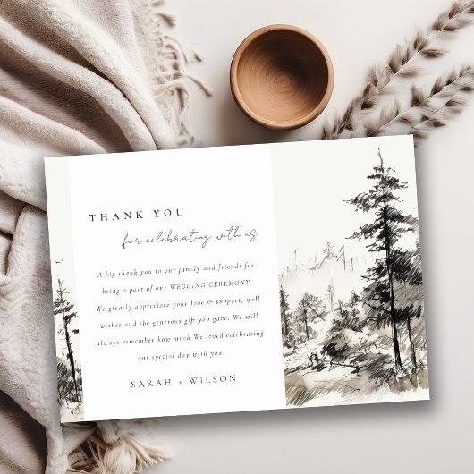 パインウッズマウンテンランドスケープ結婚スケッチ サンキューカード