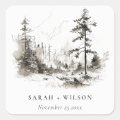 パインウッズマウンテンランドスケープ結婚スケッチ スクエアシール (正面)