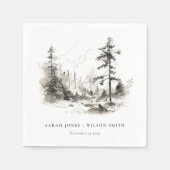 パインウッズマウンテンランドスケープ結婚スケッチ スタンダードカクテルナプキン (正面)