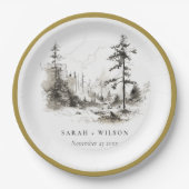 パインウッズマウンテンランドスケープ結婚スケッチ ペーパープレート (正面)