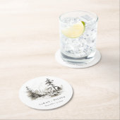 パインウッズマウンテンランドスケープ結婚スケッチ ラウンドペーパーコースター (インサイチュ)