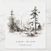 パインウッズマウンテンランドスケープ結婚スケッチ ワインラベル (シングルラベル)