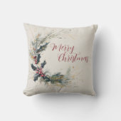 パインエレガントとホリーのリースと金ゴールドアクセント クッション (正面)