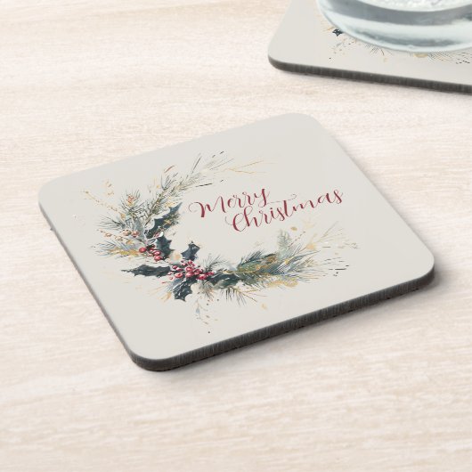 パインエレガントとホリーのリースと金ゴールドアクセント コースター (左側)