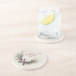 パインエレガントとホリーのリースと金ゴールドアクセント コースター