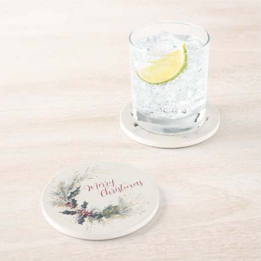 パインエレガントとホリーのリースと金ゴールドアクセント コースター (側面)