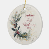 パインエレガントとホリーのリースと金ゴールドアクセント セラミックオーナメント (左)