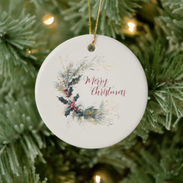 パインエレガントとホリーのリースと金ゴールドアクセント セラミックオーナメント