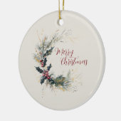 パインエレガントとホリーのリースと金ゴールドアクセント セラミックオーナメント (左)