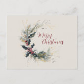 パインエレガントとホリーのリースと金ゴールドアクセント ポストカード (正面)