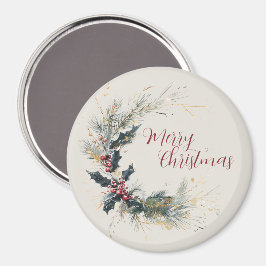 パインエレガントとホリーのリースと金ゴールドアクセント マグネット