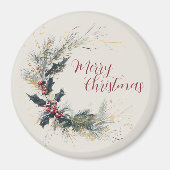 パインエレガントとホリーのリースと金ゴールドアクセント マグネット (正面)