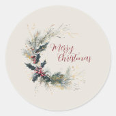 パインエレガントとホリーのリースと金ゴールドアクセント ラウンドシール (正面)