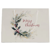 パインエレガントとホリーのリースと金ゴールドアクセント ラージペーパーバッグ (正面)