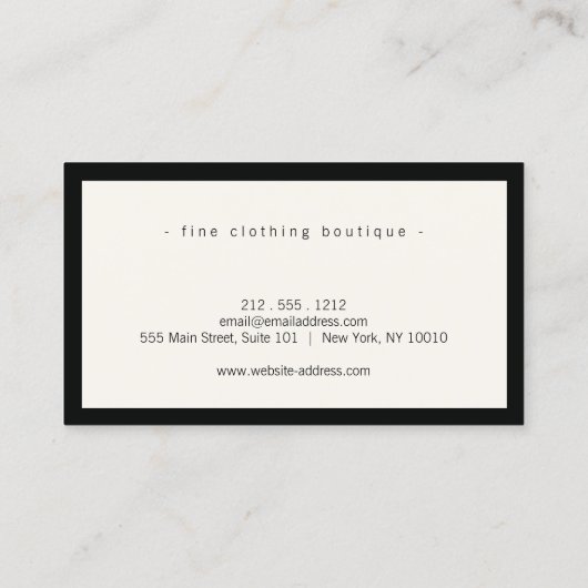 パインエレガントアップルラグジュアリーブティックブラック/アイボリー 名刺 (裏面)