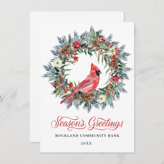 パインエレガントクリスマスリース(鳥)ショウジョウコウカンチョウ企業の シーズンカード (正面/裏面)