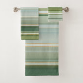 パインエレガントグリーン淡い色のターコイズストライプの バスタオルセット (インサイチュ)