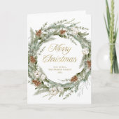 パインエレガントグリーン |金ゴールドメリークリスマス シーズンカード (正面)