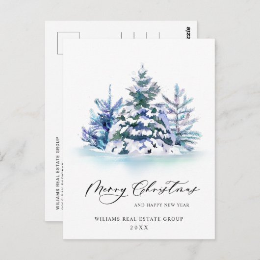 パインエレガントツリーのクリスマス企業の挨拶 ポストカード (正面/裏面)