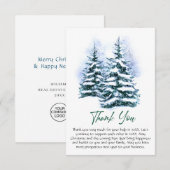 パインエレガントツリークリスマス企業のホリデイ サンキューカード (正面/裏面)