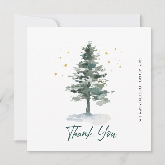 パインエレガントツリークリスマス企業のホリデイ サンキューカード (正面)