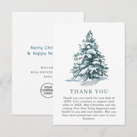 パインエレガントツリークリスマス企業のホリデイ サンキューカード (正面/裏面)