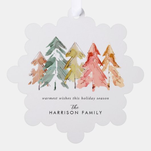 パインエレガントツリーズウォーターカラークリスマスホリデー オーナメントカード (裏面)