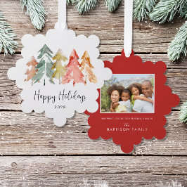 パインエレガントツリー水彩写真クリスマス オーナメントカード