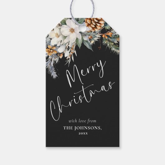 パインエレガントツリー緑 | ブラッククリスマス ギフトタグ (正面)