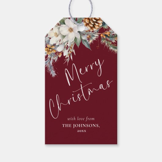 パインエレガントツリー緑 | 赤いクリスマス ギフトタグ (正面)