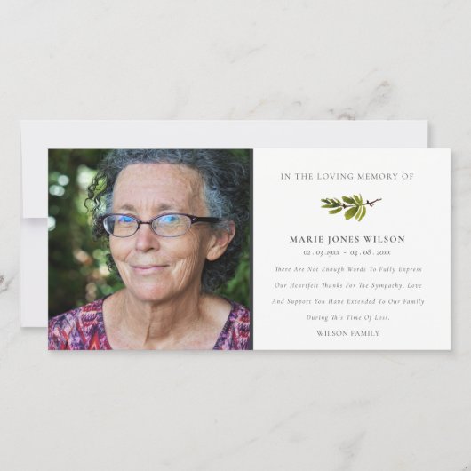 パインエレガントブランチ写真悔やみや弔慰メモリアル サンキューカード (正面)