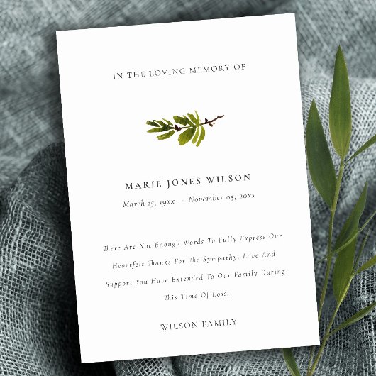 パインエレガントブランチ葉悔やみや弔慰メモリアル サンキューカード