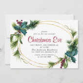 パインエレガントホリーベリーホリデークリスマスイブ 招待状 (正面)