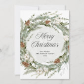 パインエレガントリースと緑 |メリークリスマス シーズンカード (正面)