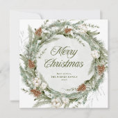 パインエレガントリースと緑 |メリークリスマス シーズンカード (正面)