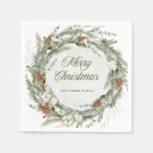 パインエレガントリースと緑 |メリークリスマス スタンダードカクテルナプキン (正面)