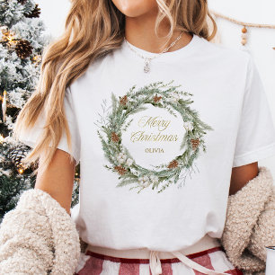 パインエレガントリースと緑 メリークリスマス トライブレンドTシャツ