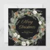 パインエレガントリースブラック |金ゴールドメリークリスマス シーズンカード (正面)