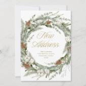 パインエレガントリース |クリスマス金ゴールドの新しい住所 シーズンカード (正面)