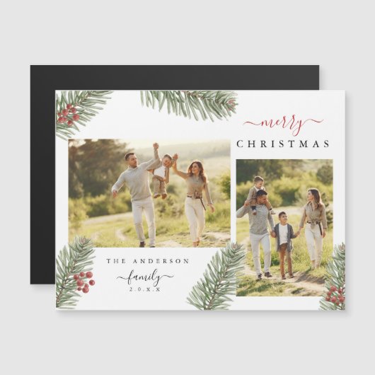 パインエレガント素朴クリスマス2カスタム枚の写真Invite (正面/裏面)