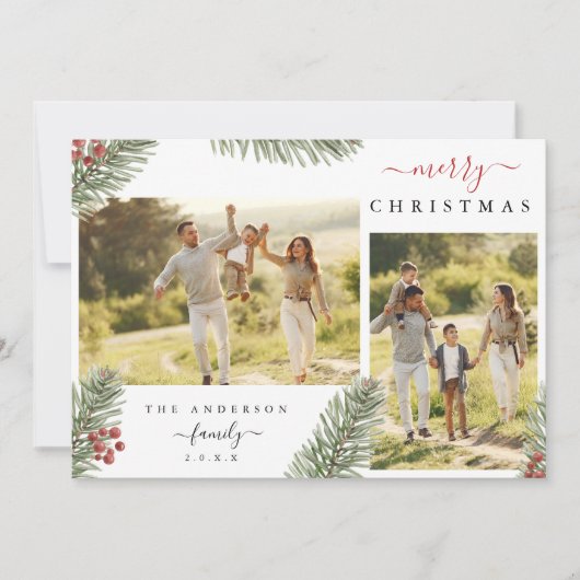パインエレガント素朴クリスマス2カスタム枚の写真Invite シーズンカード (正面)