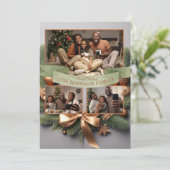 パインエレガント金ゴールドリボンファミリークリスマスカード シーズンカード (スタンド正面)